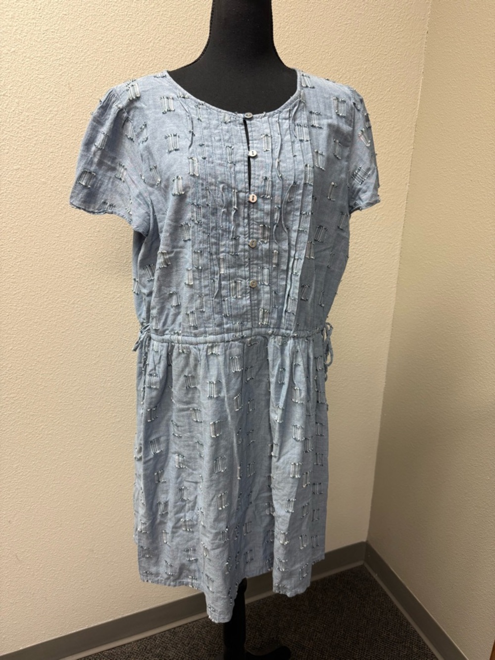 LOFT Chambray Dress XL Blue Button Front Boho Cotton Summer Midi Casual - Picture 2 of 9